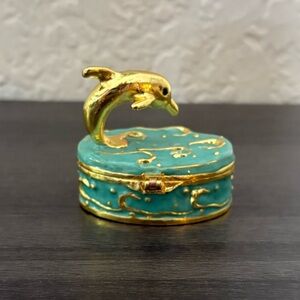 Hand Painted Dolphin Metal Trinket Box